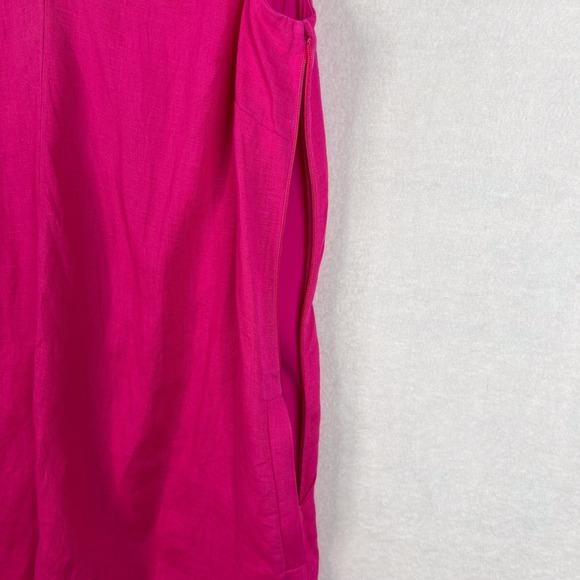 J. Crew Size Large Pink Maxine Sleeveless V Neck Linen Shift Mini Dress Pockets - Picture 5 of 12